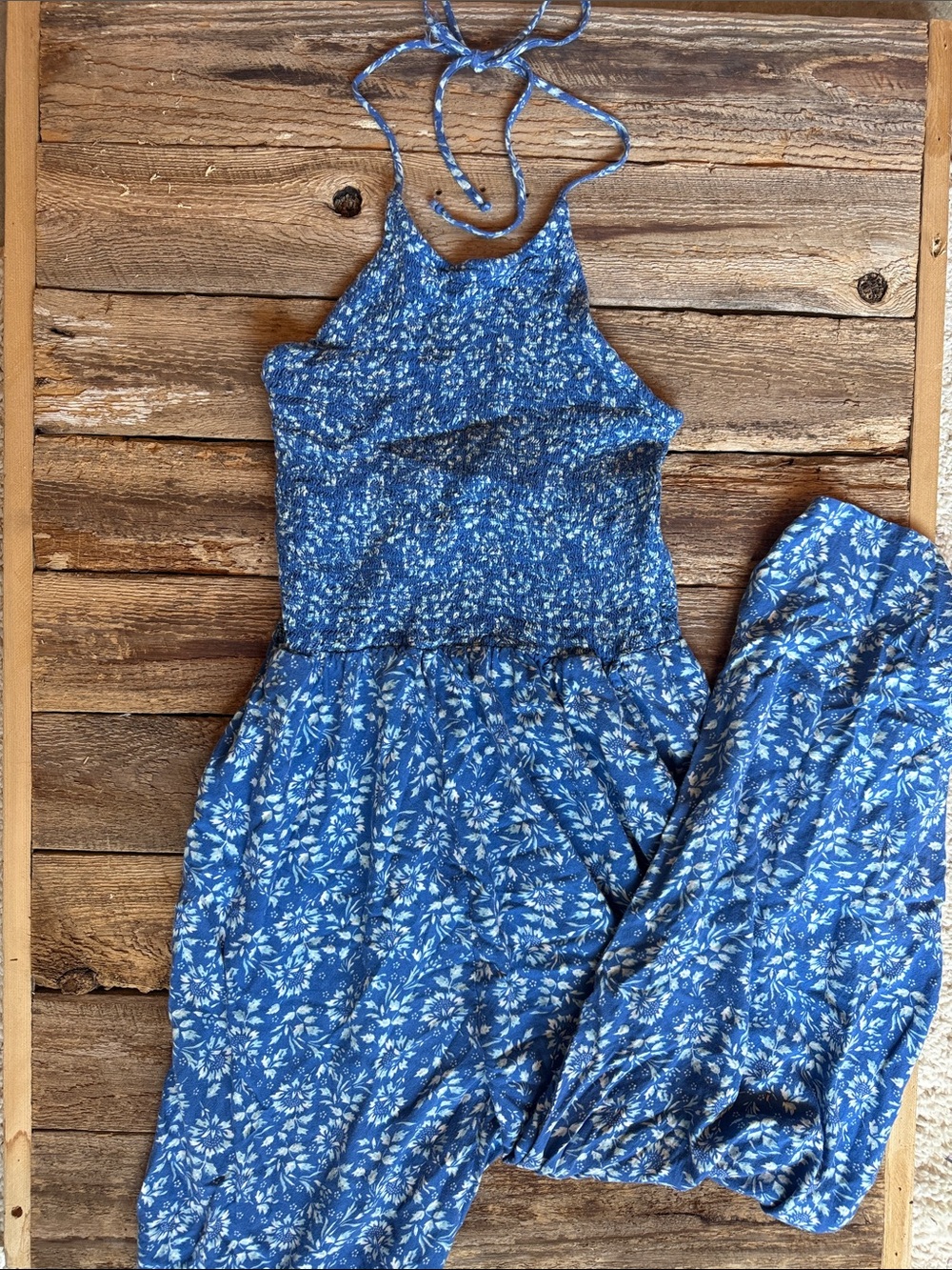 Patrons of Peace Blue Floral Halter Romper
